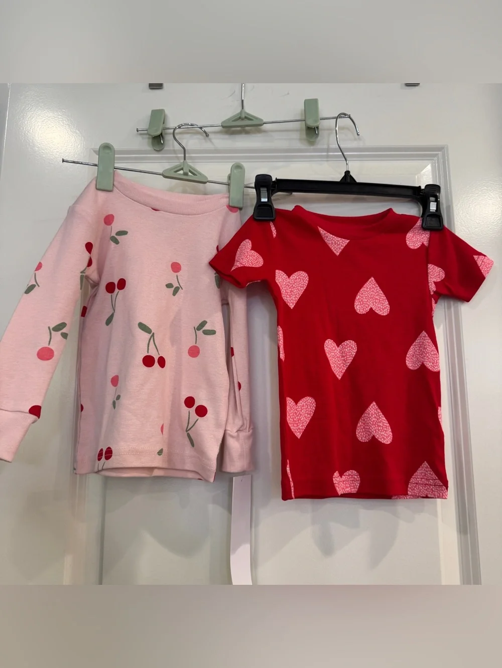 2- Carter's Baby Toddler Girl Shirts Red & Pink Hearts & Pink  & Cherries 18 Mo